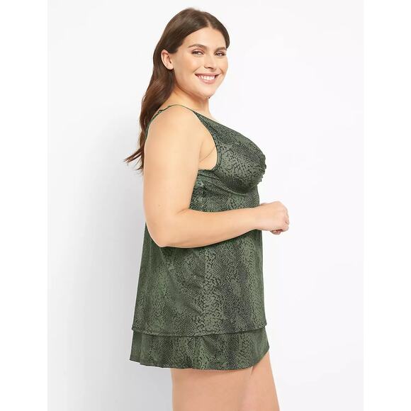 Cacique Green Black Python Snakeskin Underwire Tankini Swim Top 46DD 46 New - Picture 4 of 14